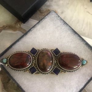 Lapis,Turquoise & Carnelian Ant. Gold & Silver Pin
